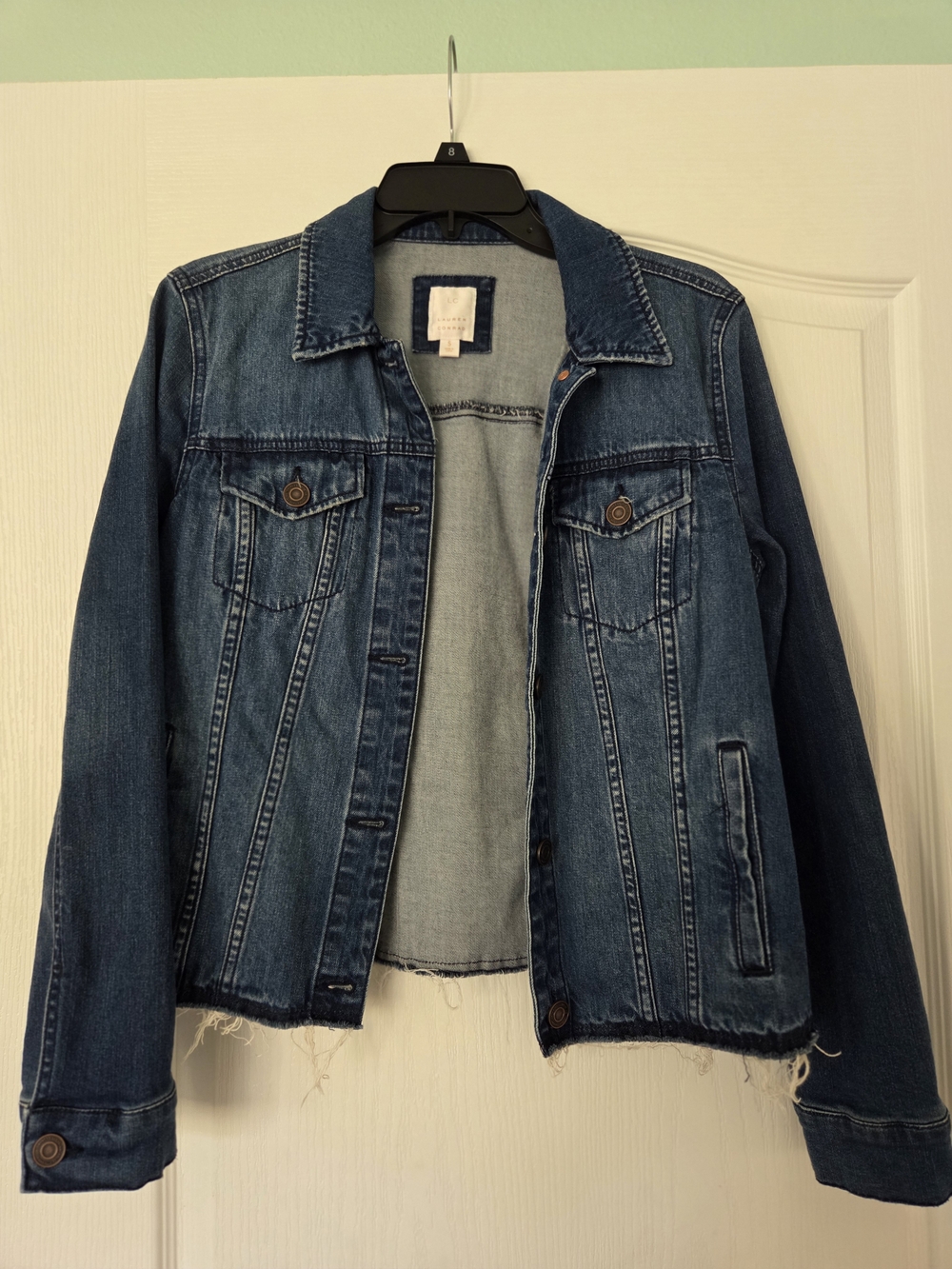 LC Lauren Conrad Distressed Medium Blue Denim Jacket